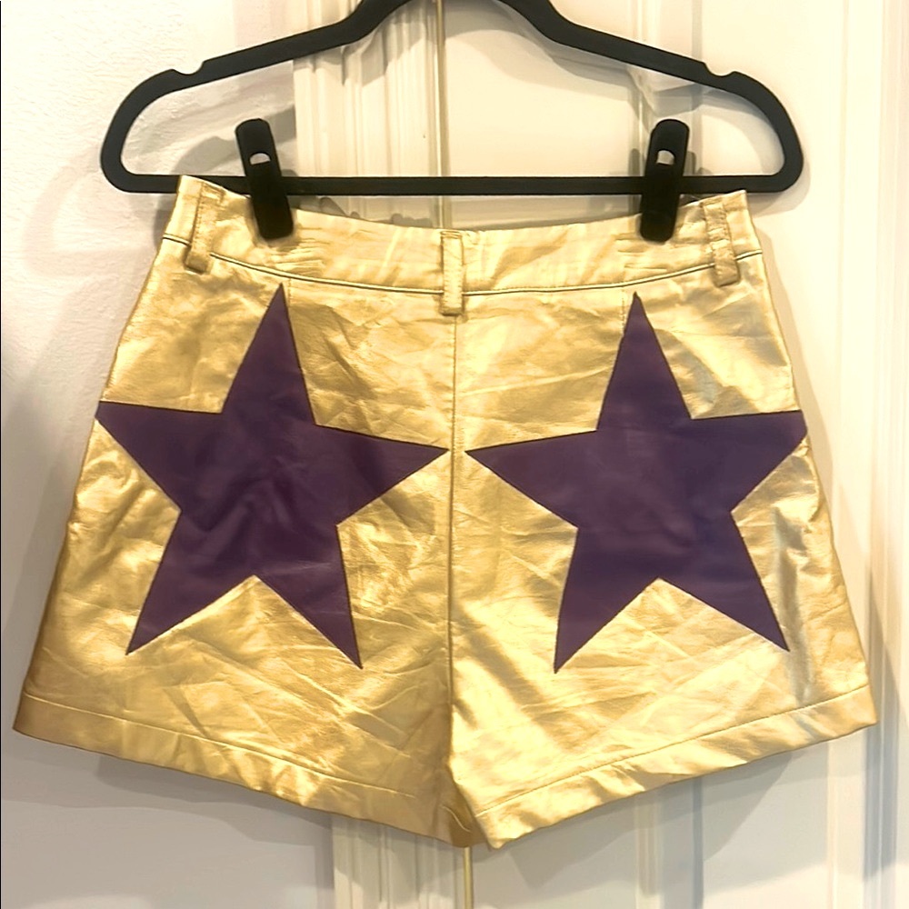 Perfect for LSU games Gold and Purple Star faux leather Shorts. Size: M